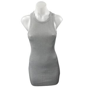 Marissa Webb Metallic Gray Sleeveless Sculpt Ribbed Knit Mini Bodycon Dress S